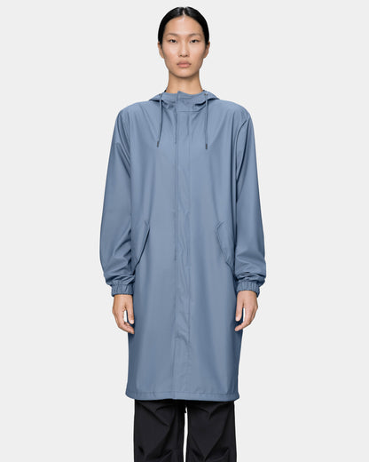 Rains Unisex Fishtail Parka in Blue Dusk 172 - Female Model Front