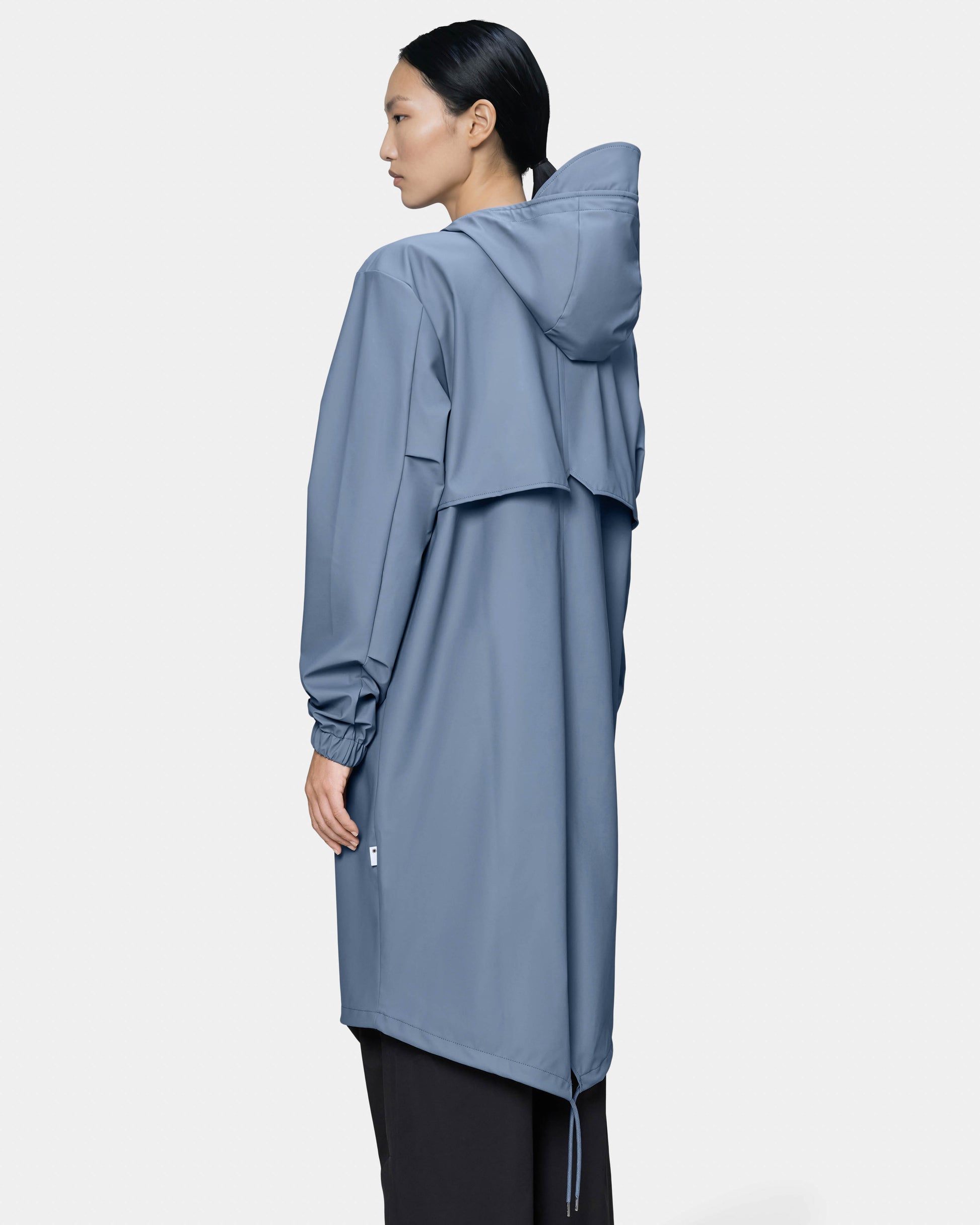 Rains Unisex Fishtail Parka in Blue Dusk 172 - Female Model Side