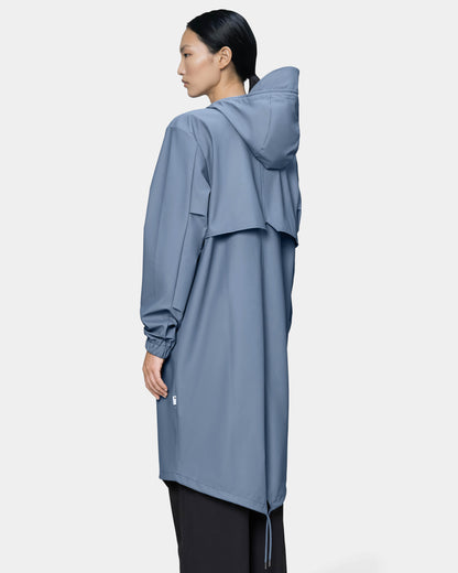Rains Unisex Fishtail Parka in Blue Dusk 172 - Female Model Side