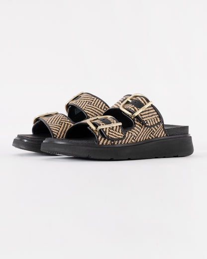 FitFlop Womens GEN-FF Buckle Graphic-Weave Two-Bar Slides - Black 001 | CHO | Designer Womens Sandals