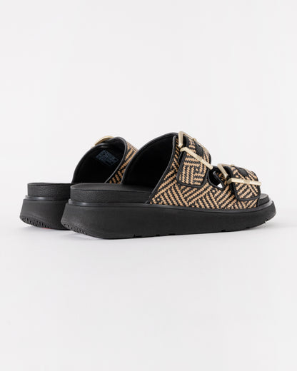 FitFlop Womens GEN-FF Buckle Graphic-Weave Two-Bar Slides - Black 001 | CHO | Designer Womens Sandals