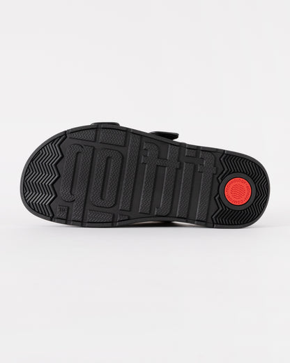 FitFlop Womens GEN-FF Buckle Graphic-Weave Two-Bar Slides - Black 001 | CHO | Designer Womens Sandals