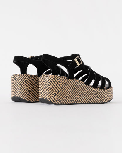 FitFlop Womens PLATFFORMS Graphic-Weave Suede Fisherman Sandals - Black 001 | CHO | Designer Womens Sandals