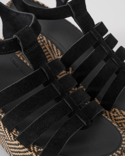 FitFlop Womens PLATFFORMS Graphic-Weave Suede Fisherman Sandals - Black 001 | CHO | Designer Womens Sandals