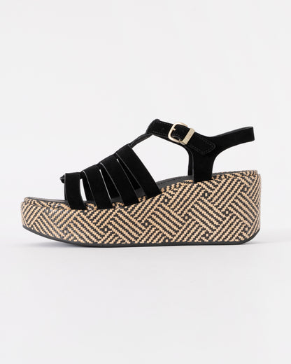 FitFlop Womens PLATFFORMS Graphic-Weave Suede Fisherman Sandals - Black 001 | CHO | Designer Womens Sandals