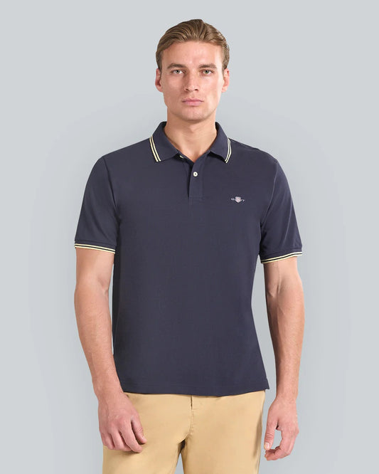 GANT Mens Contrast Tipping Polo 433 Evening Blue
