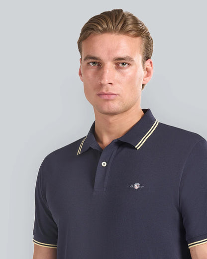 GANT Mens Contrast Tipping Polo 433 Evening Blue