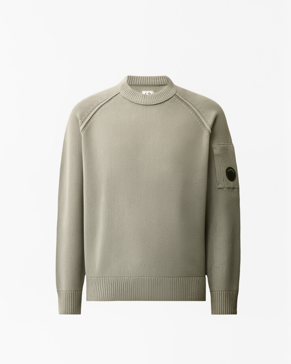 C.P. Company Lens Chenille Cotton Crew Neck Mens Jumper - Flint Grey 936 | CHO | Designer Mens Crew Neck Jumpers