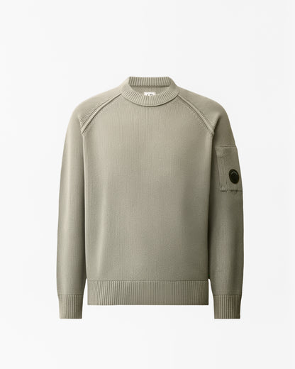 C.P. Company Lens Chenille Cotton Crew Neck Mens Jumper - Flint Grey 936 | CHO | Designer Mens Crew Neck Jumpers