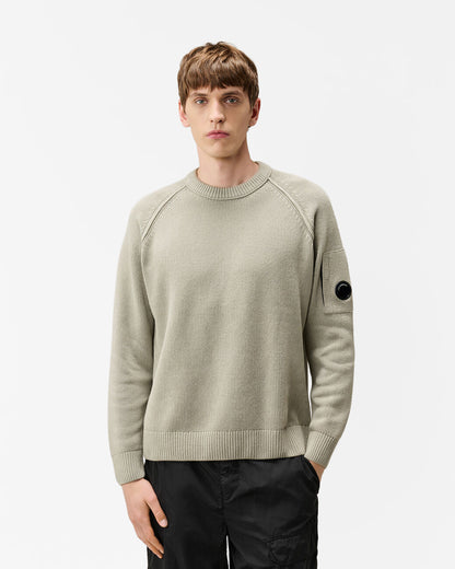 C.P. Company Lens Chenille Cotton Crew Neck Mens Jumper - Flint Grey 936 | CHO | Designer Mens Crew Neck Jumpers