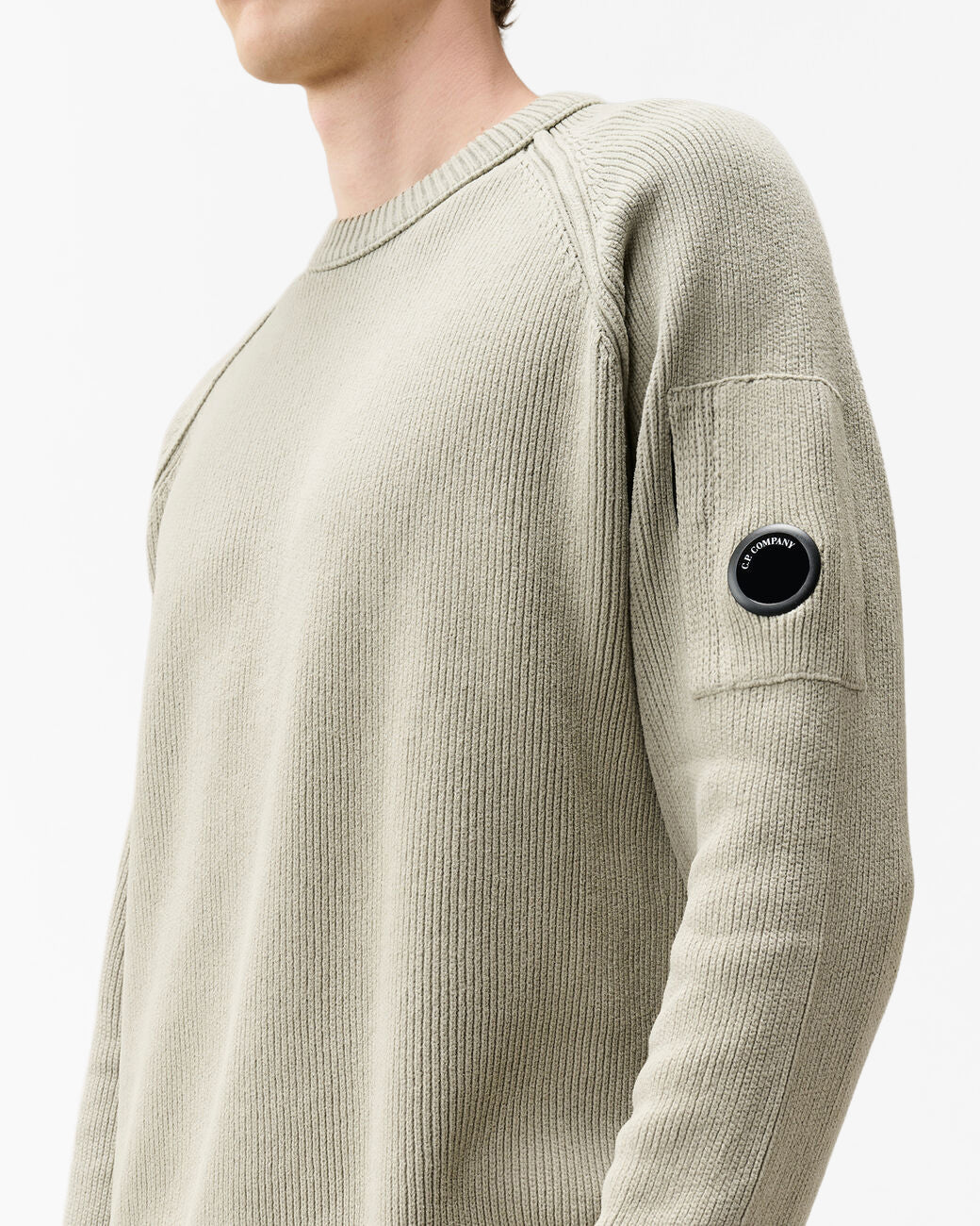 C.P. Company Lens Chenille Cotton Crew Neck Mens Jumper - Flint Grey 936 | CHO | Designer Mens Crew Neck Jumpers