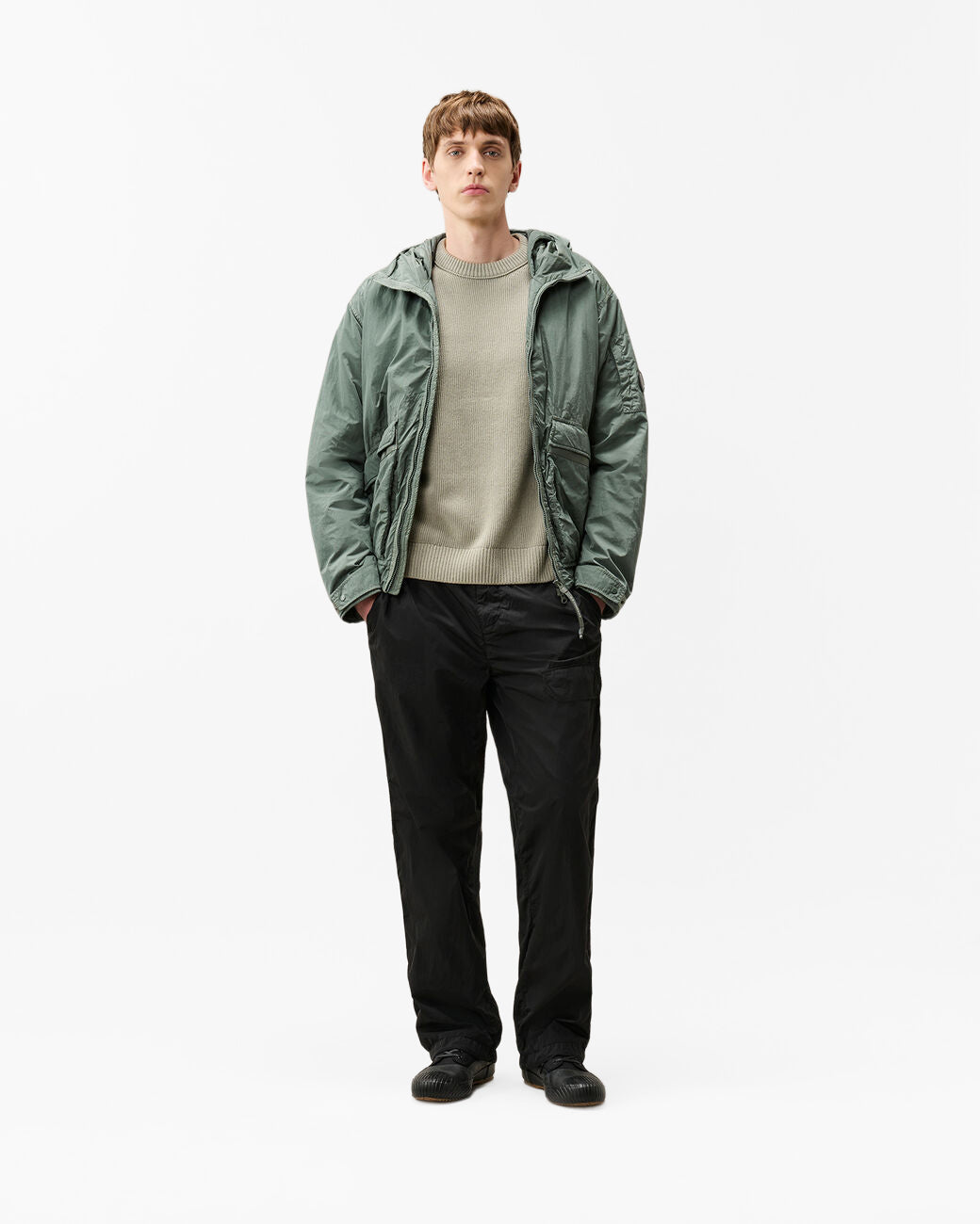 C.P. Company Lens Chenille Cotton Crew Neck Mens Jumper - Flint Grey 936 | CHO | Designer Mens Crew Neck Jumpers