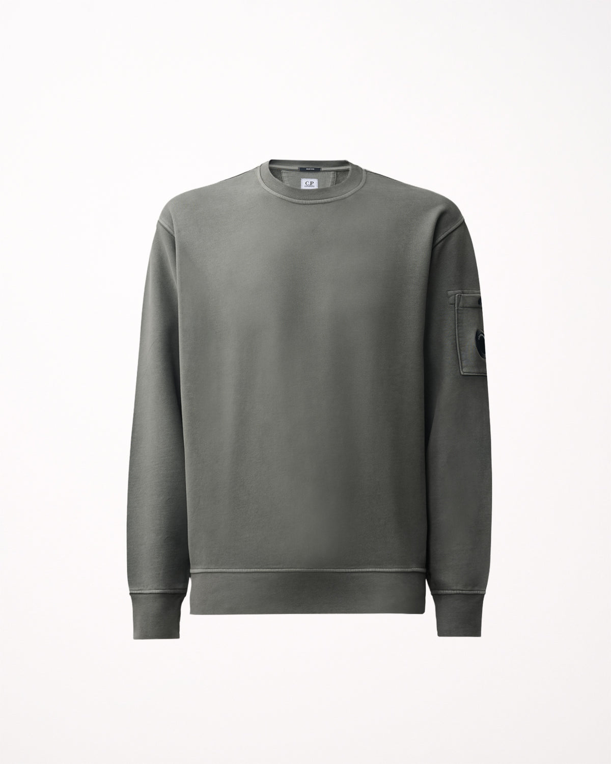 C.P. Company Lens Brushed And Emerised Diagonal Fleece Crew Neck Mens Sweatshirt - Castor Grey 950