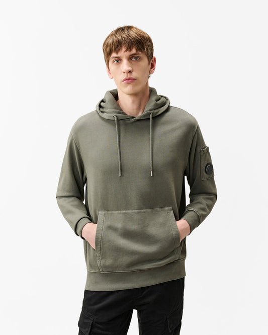 C.P. Company Lens Brushed And Emerised Diagonal Fleece Mens Hoodie - Castor Grey 950