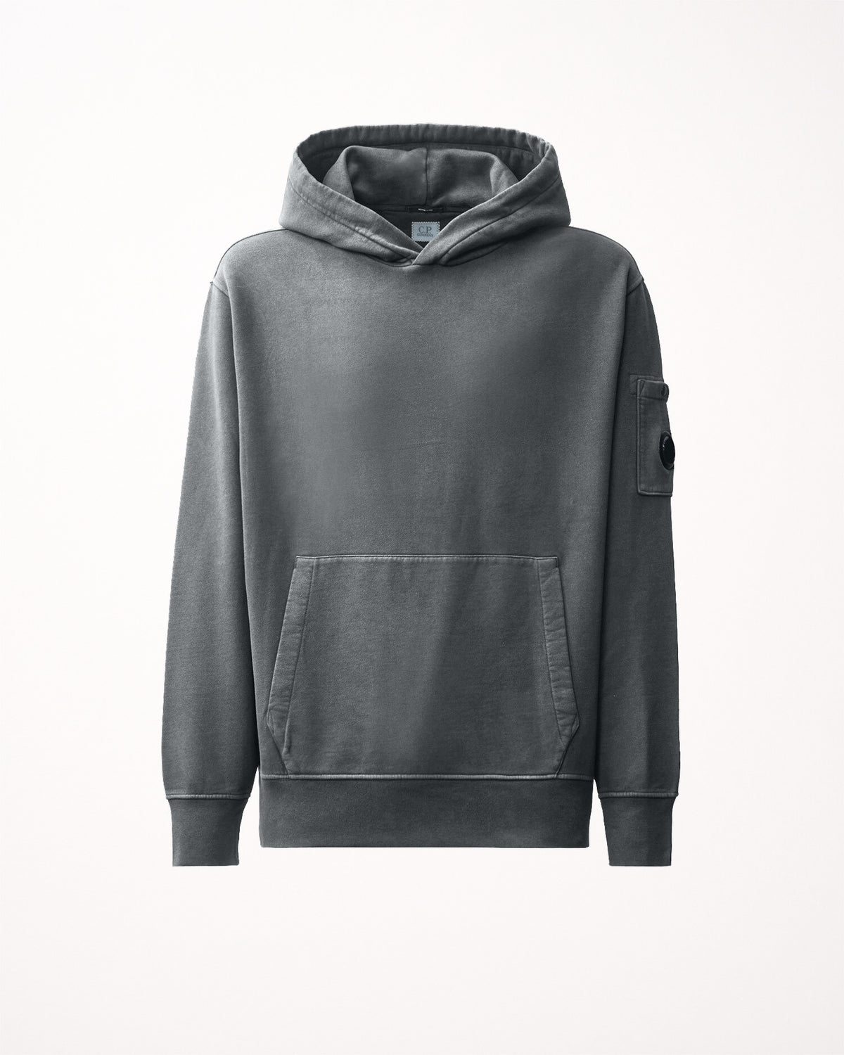 C.P. Company Lens Brushed And Emerised Diagonal Fleece Mens Hoodie - Castor Grey 950