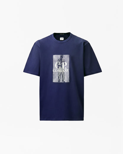 C.P. Company 30/2 Mercerised Jersey Twisted Chest Logo Mens T-Shirt - Peacoat 880