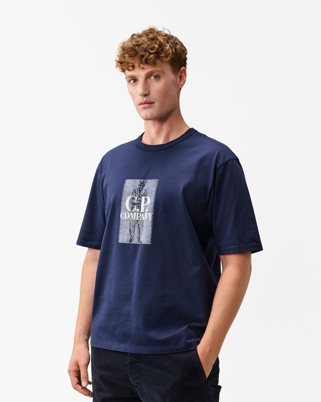 C.P. Company 30/2 Mercerised Jersey Twisted Chest Logo Mens T-Shirt - Peacoat 880