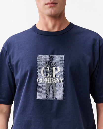 C.P. Company 30/2 Mercerised Jersey Twisted Chest Logo Mens T-Shirt - Peacoat 880