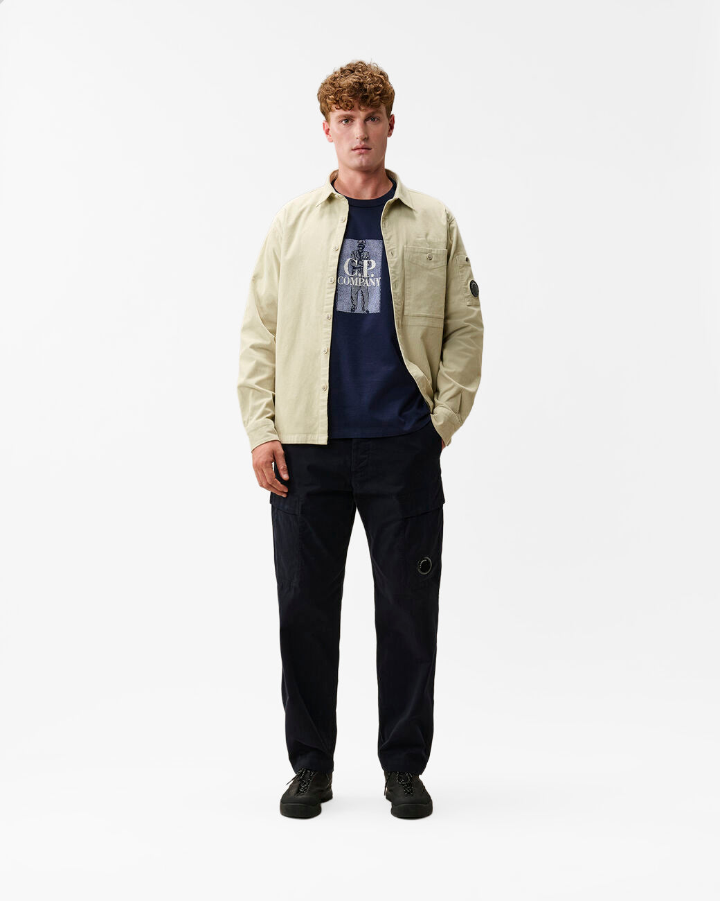 C.P. Company 30/2 Mercerised Jersey Twisted Chest Logo Mens T-Shirt - Peacoat 880