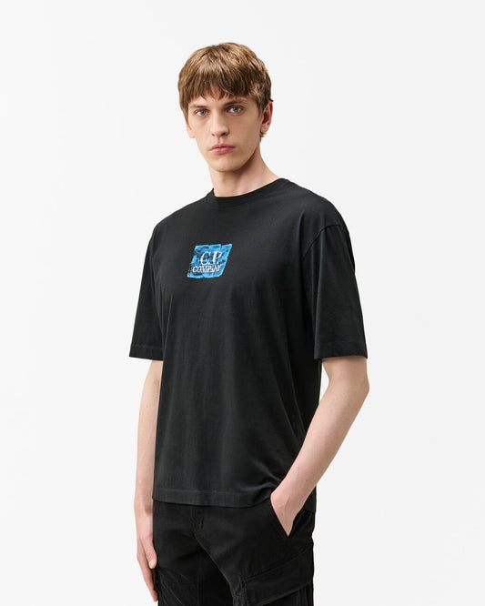 C.P. Company 30/1 Jersey Graphic Logo Mens T - Shirt - Black 999 | CHO | Designer Mens Graphic T - Shirts