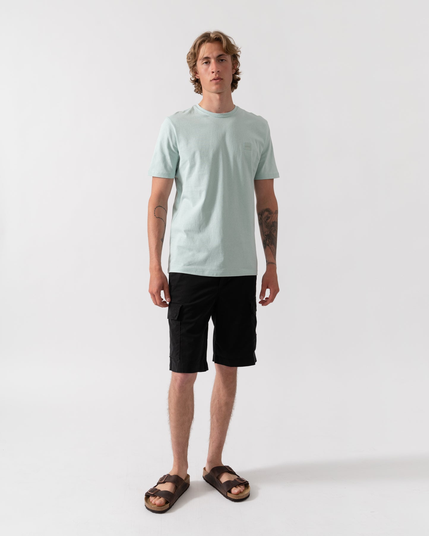 BOSS Orange Tales Mens Cotton-Jersey T-shirt With Logo Patch - Turquoise/Aqua 446