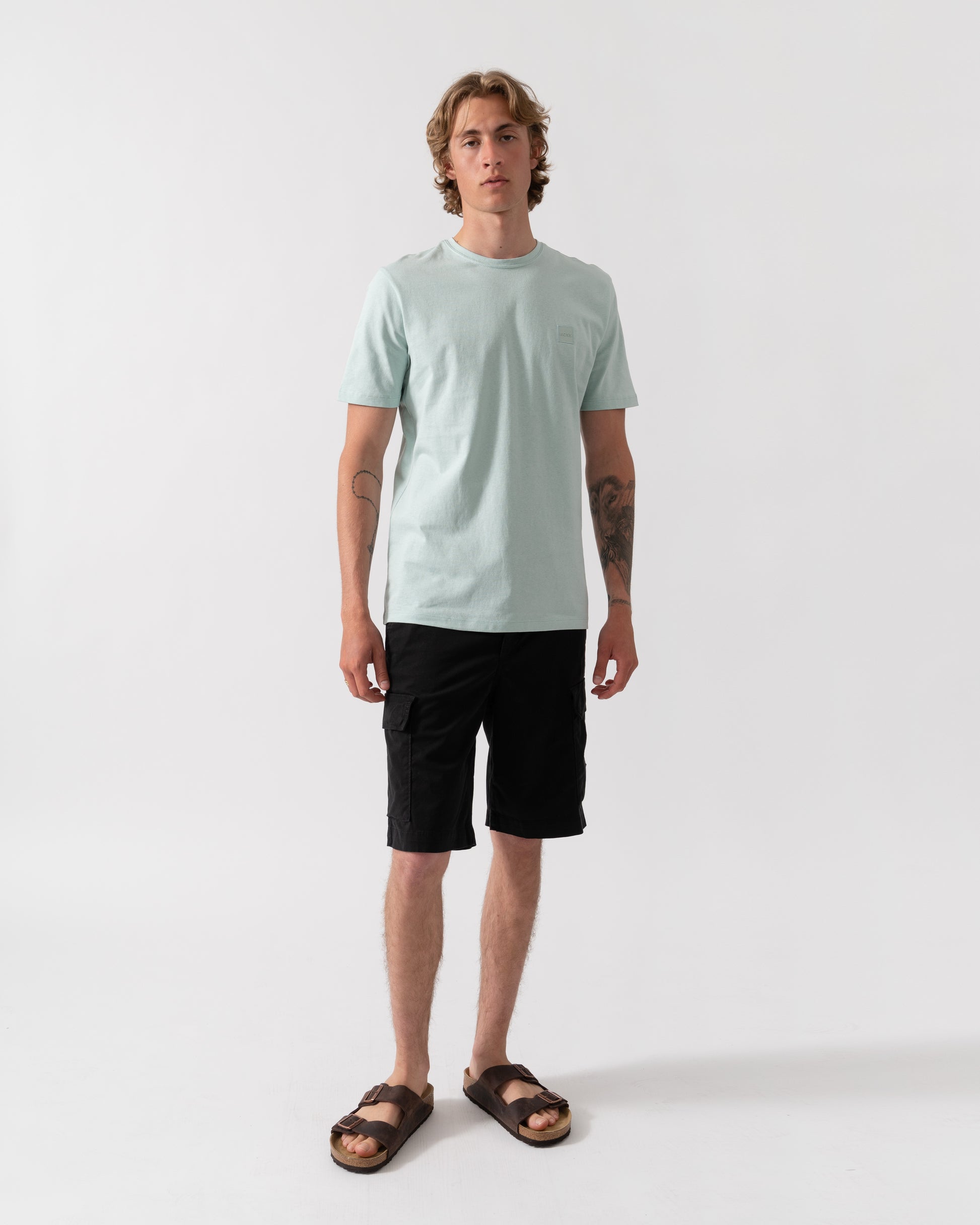 BOSS Orange Tales Mens Cotton-Jersey T-shirt With Logo Patch - Turquoise/Aqua 446
