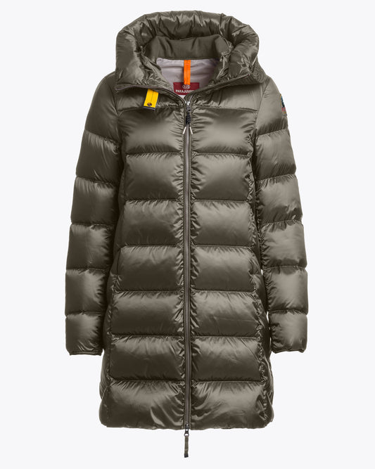 Parajumpers Marion Womens Down Jacket with Hood - Taggia Olive 218, front