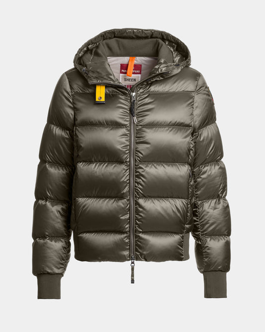 Parajumpers Mariah Womens Hooded Down Bomber Jacket - Taggia Olive 218 | CHO | Designer Womens Bomber Jackets