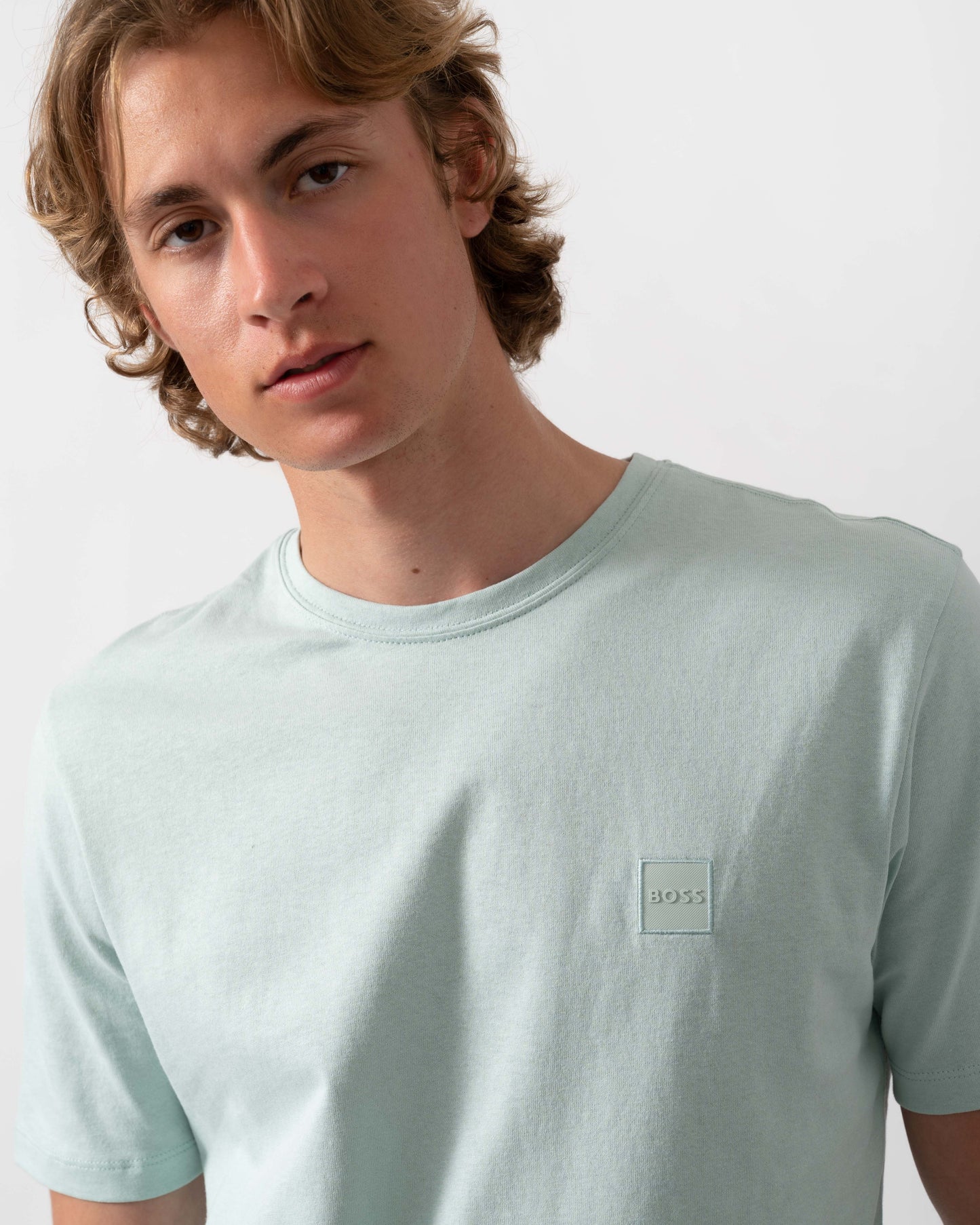 BOSS Orange Tales Mens Cotton-Jersey T-shirt With Logo Patch - Turquoise/Aqua 446
