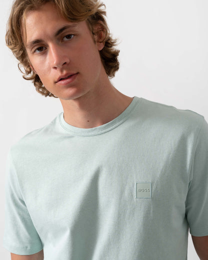 BOSS Orange Tales Mens Cotton-Jersey T-shirt With Logo Patch - Turquoise/Aqua 446