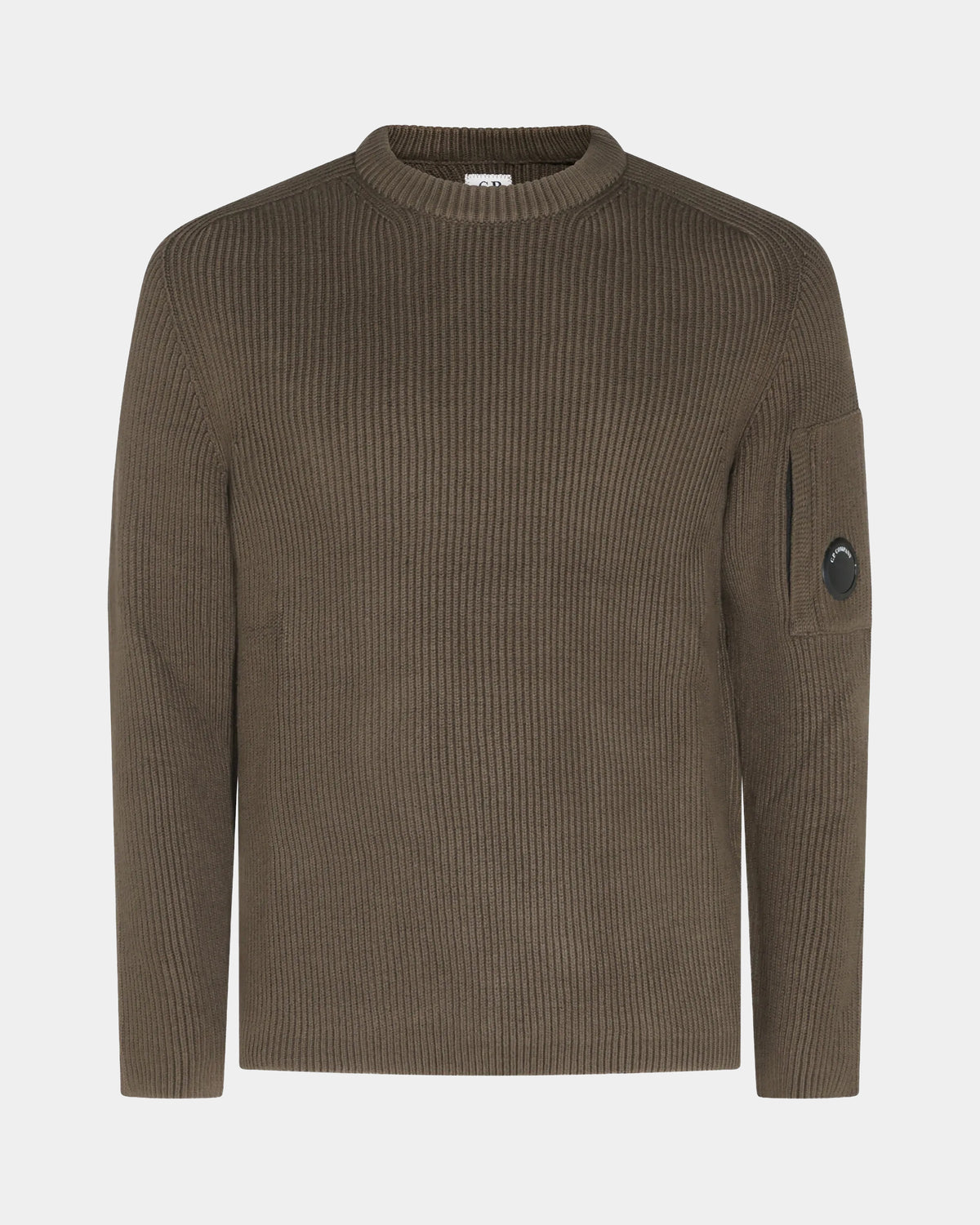 C.P. Company Lens Full Rib Cotton Crew Neck Mens Jumper - Ivy Green 683