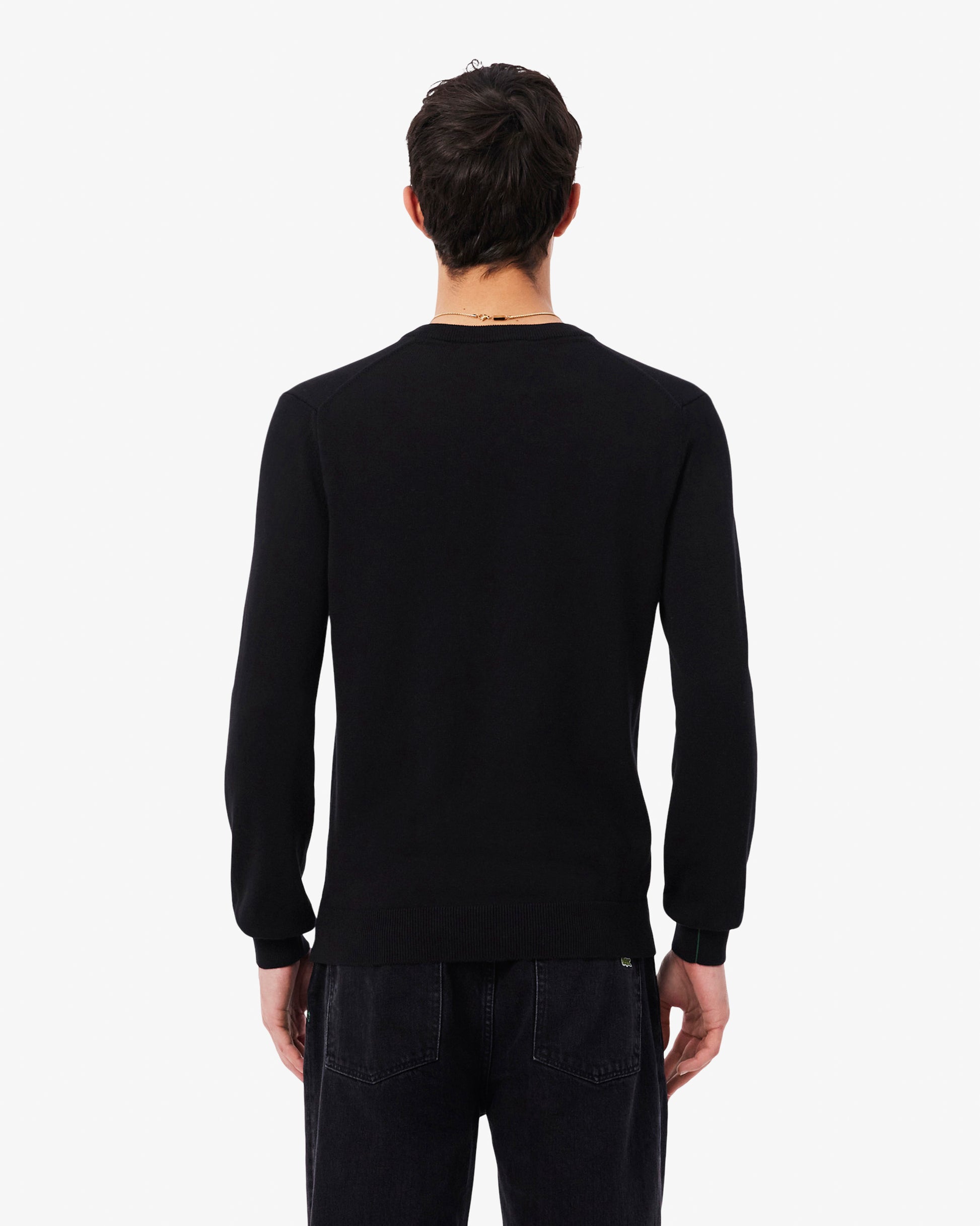Lacoste Monochrome Jersey Mens V Neck Sweater - Black 031 | CHO | Designer Mens Sweatshirts