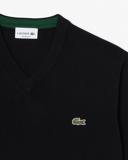 Lacoste Monochrome Jersey Mens V Neck Sweater - Black 031 | CHO | Designer Mens Sweatshirts