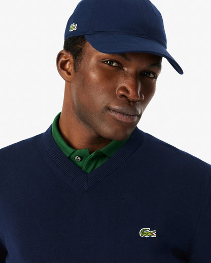 Lacoste Monochrome Jersey Mens V Neck Sweater - Navy Blue 166