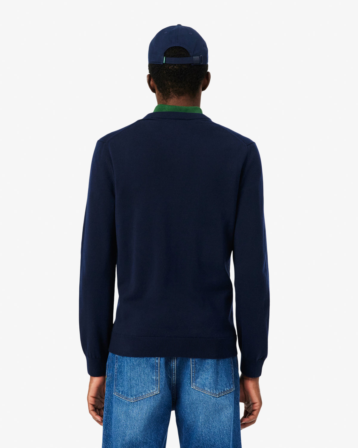 Lacoste Monochrome Jersey Mens V Neck Sweater - Navy Blue 166