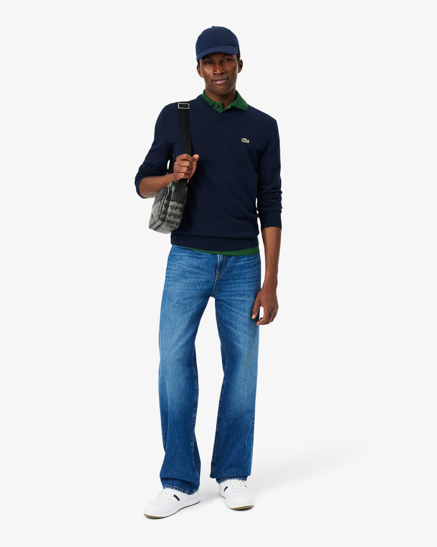 Lacoste Monochrome Jersey Mens V Neck Sweater - Navy Blue 166