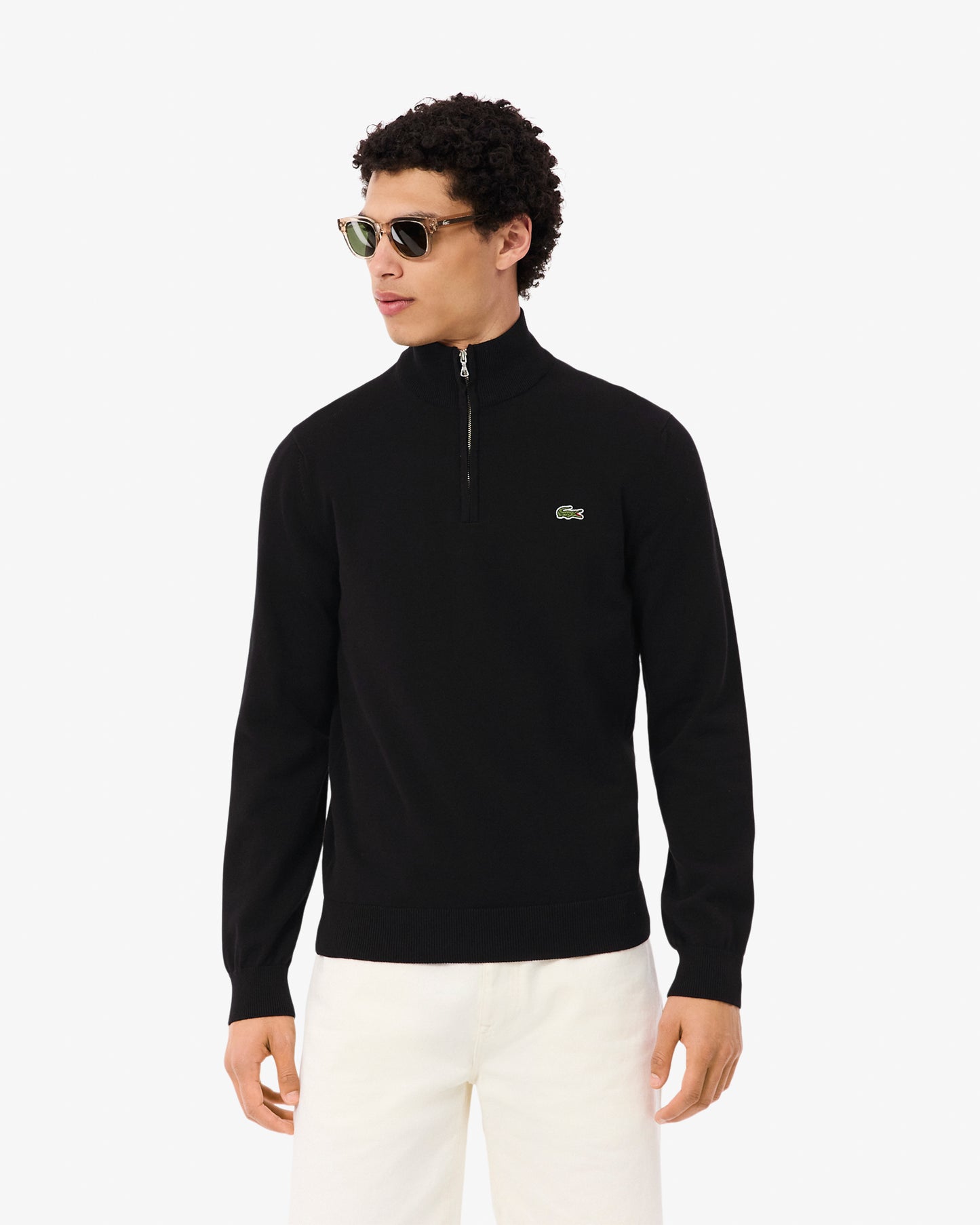 Lacoste Half Zip Logo Mens Sweatshirt - Black 031 | CHO | Designer Mens Half Zip Sweatshirts