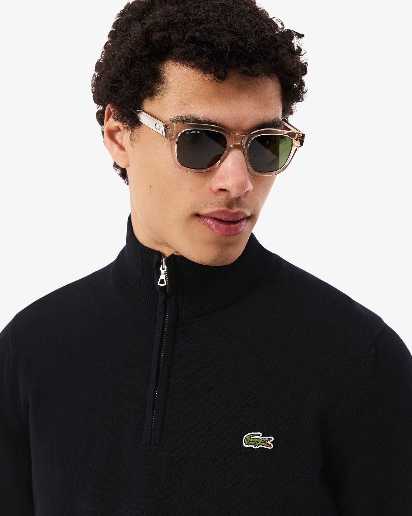 Lacoste Half Zip Logo Mens Sweatshirt - Black 031 | CHO | Designer Mens Half Zip Sweatshirts