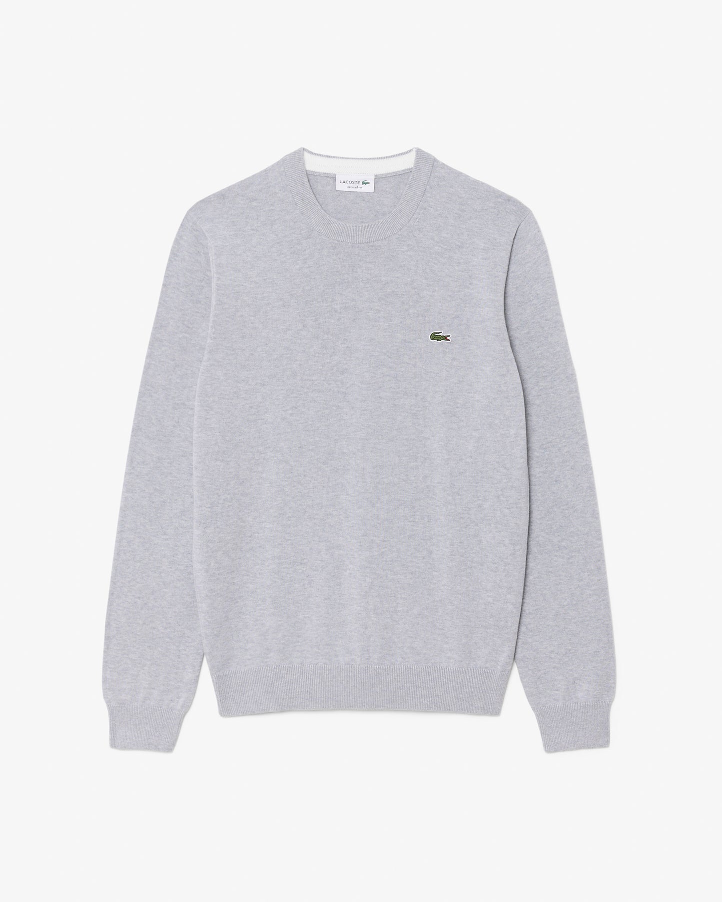 Lacoste Mens Organic Cotton Crew Neck Sweater - Silver Chine CCA | CHO | Designer Mens Crew Neck Sweatshirts