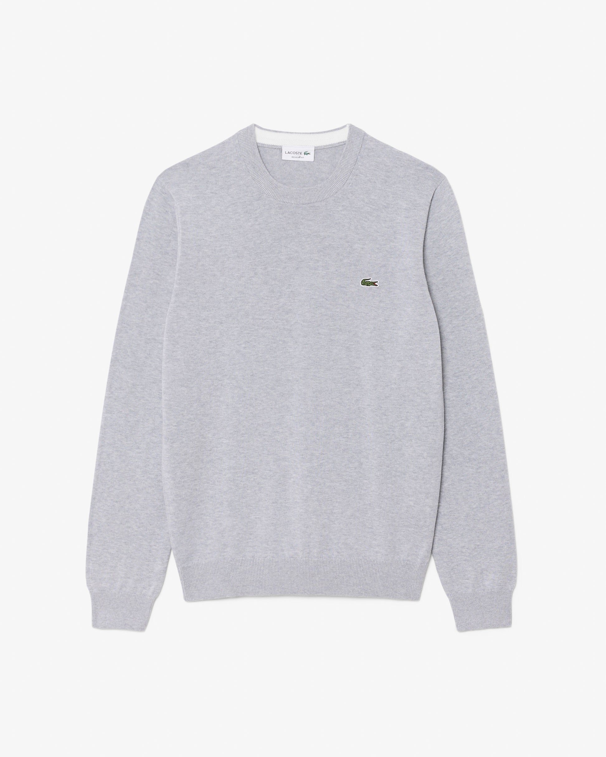 Lacoste Mens Organic Cotton Crew Neck Sweater - Silver Chine CCA | CHO | Designer Mens Crew Neck Sweatshirts