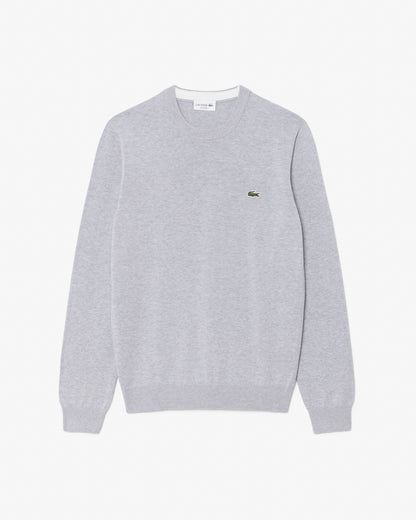 Lacoste Mens Organic Cotton Crew Neck Sweater - Silver Chine CCA | CHO | Designer Mens Crew Neck Sweatshirts
