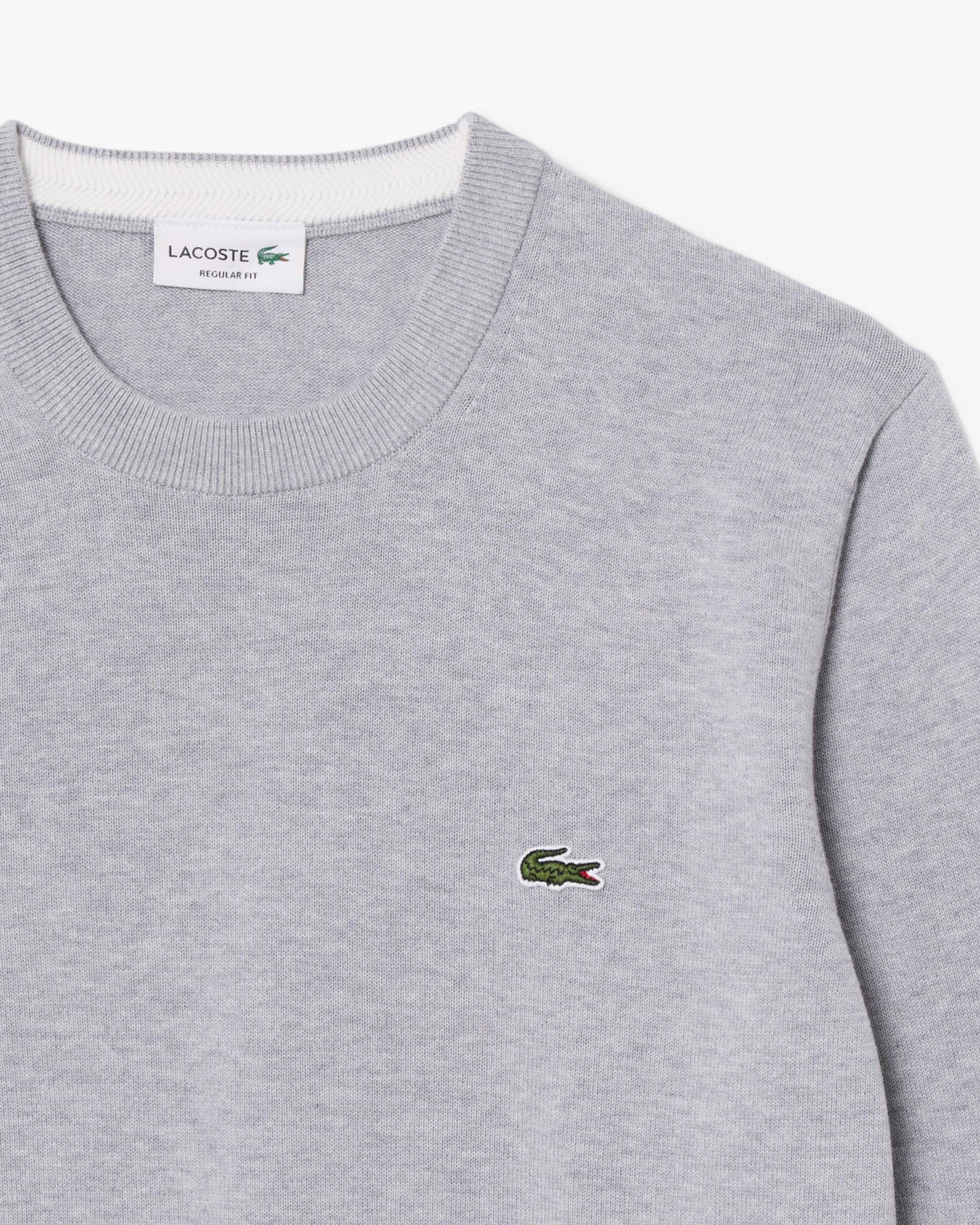 Lacoste Mens Organic Cotton Crew Neck Sweater - Silver Chine CCA | CHO | Designer Mens Crew Neck Sweatshirts