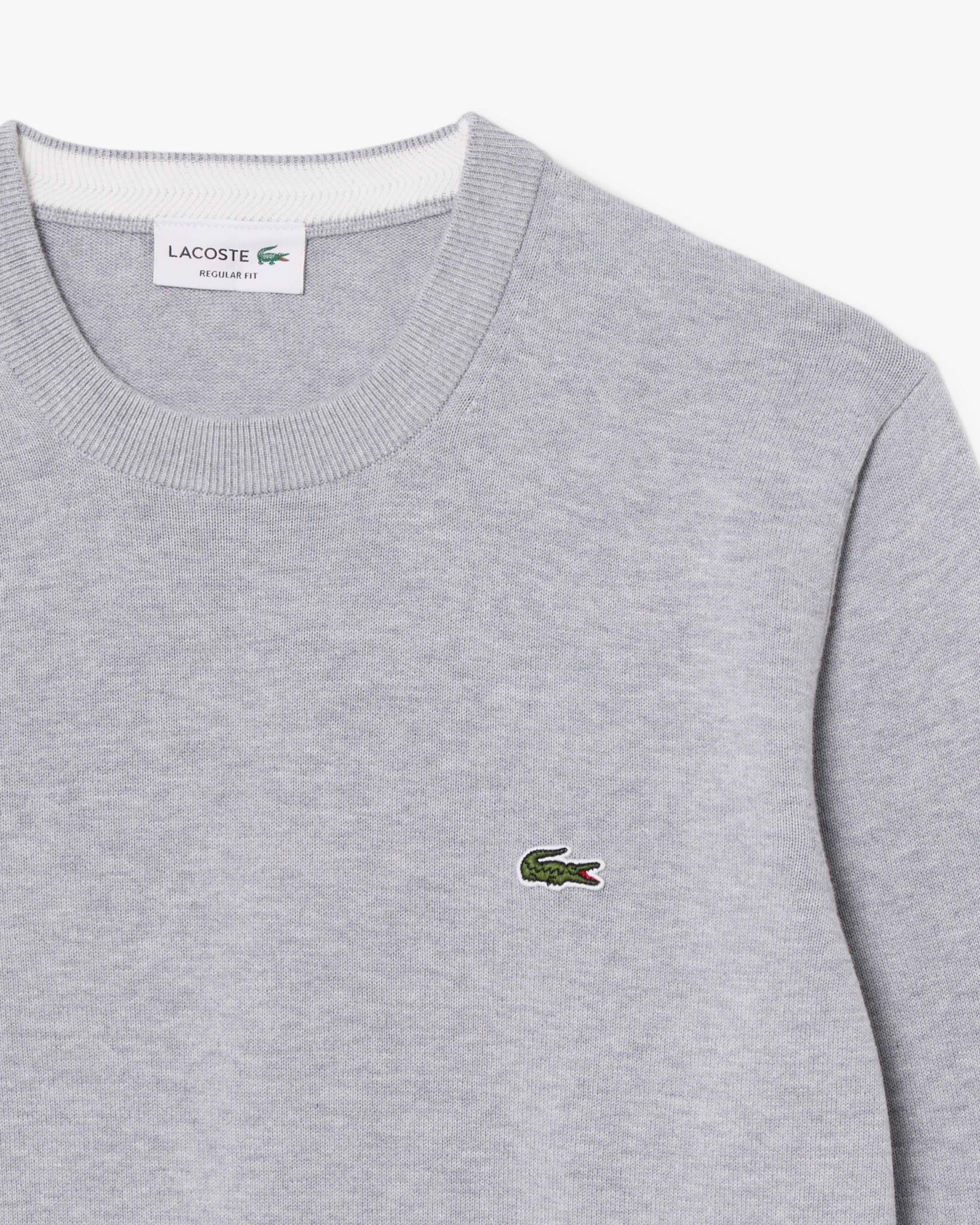 Lacoste Mens Organic Cotton Crew Neck Sweater - Silver Chine CCA | CHO | Designer Mens Crew Neck Sweatshirts