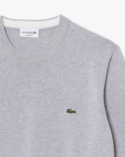 Lacoste Mens Organic Cotton Crew Neck Sweater - Silver Chine CCA | CHO | Designer Mens Crew Neck Sweatshirts