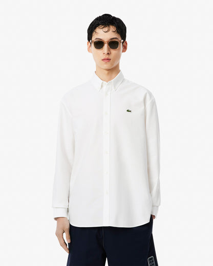 Lacoste Casual Oxford Mens Long Sleeve Shirt - White/White 800