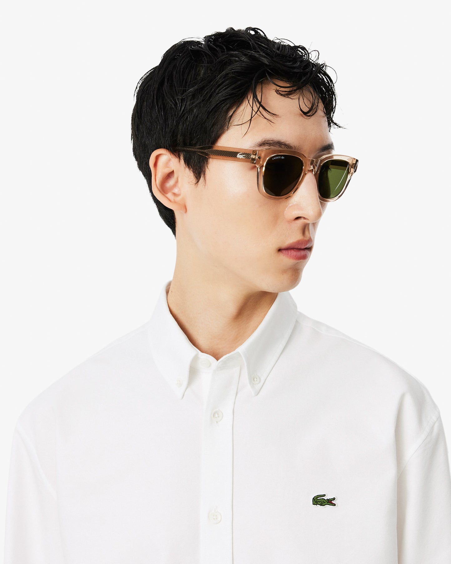 Lacoste Casual Oxford Mens Long Sleeve Shirt - White/White 800