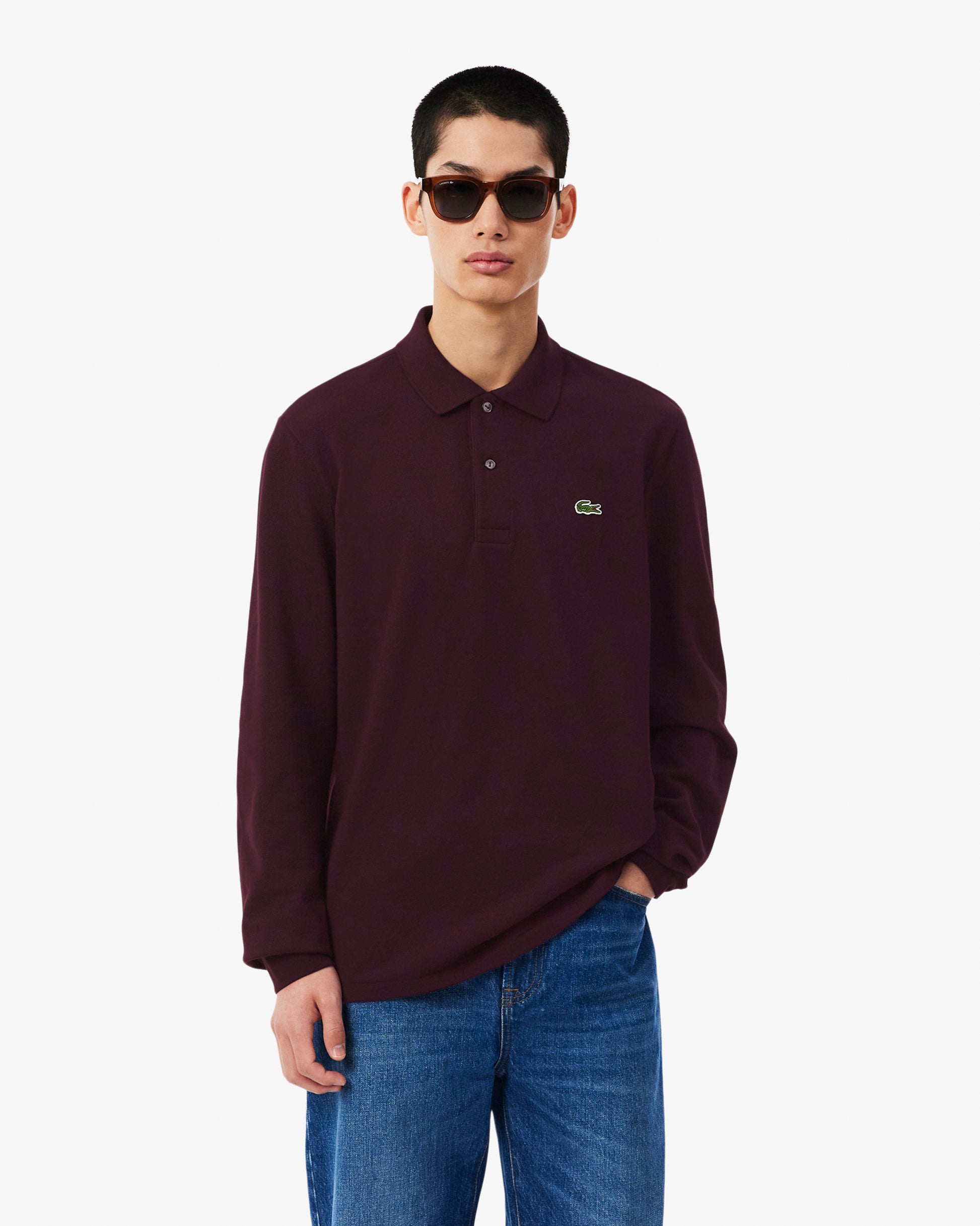Lacoste Original L.12.12 Mens Long Sleeve Cotton Polo Shirt - Chestnut Brown 3KE | CHO | Designer Mens Long Sleeve Polo Shirts