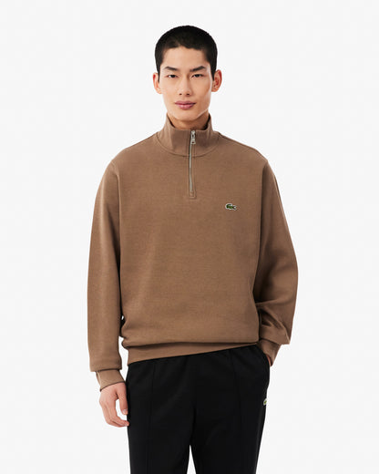 Lacoste Mens Zippered Stand-Up Collar Cotton Sweatshirt - Cookie SIX