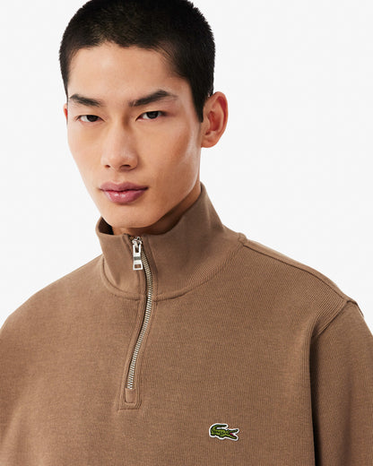 Lacoste Mens Zippered Stand-Up Collar Cotton Sweatshirt - Cookie SIX