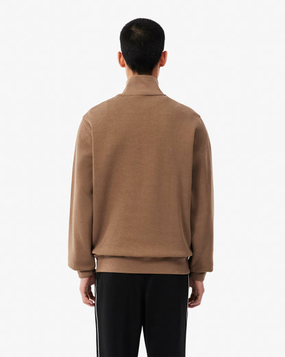 Lacoste Mens Zippered Stand-Up Collar Cotton Sweatshirt - Cookie SIX